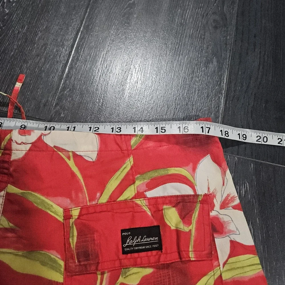 VTG Polo Ralph Lauren Cargo Board Shorts Men M Orange Floral Beach Hawaiian Surf